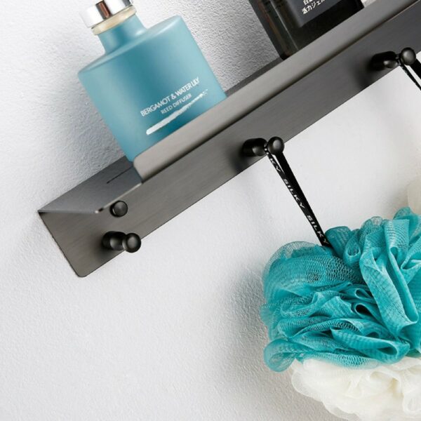 Wall Mount Square Grey Bathroom Shelf With Hooks - 图片 2