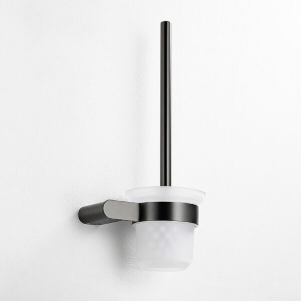 Modern Grey Glass Toilet Brush Holder For Sale - Imagen 5