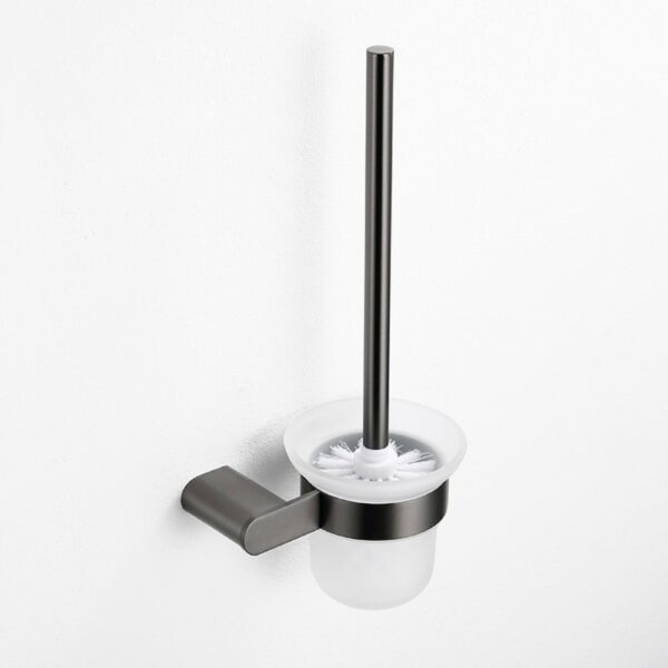 Modern Grey Glass Toilet Brush Holder For Sale - Imagen 4