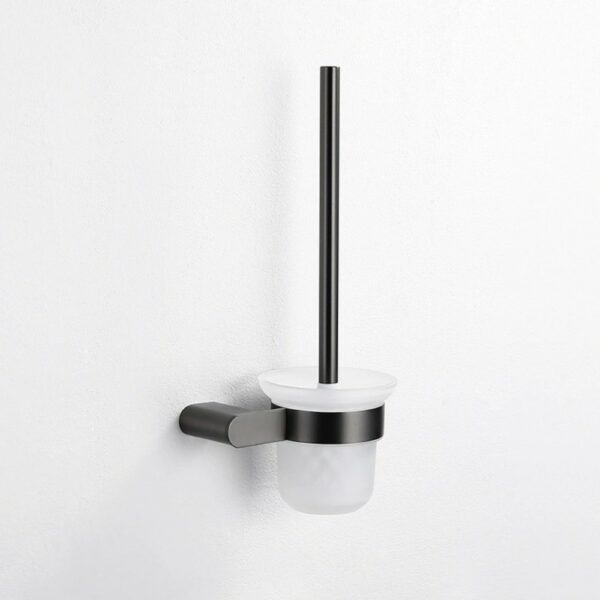 Modern Grey Glass Toilet Brush Holder For Sale - Imagen 3
