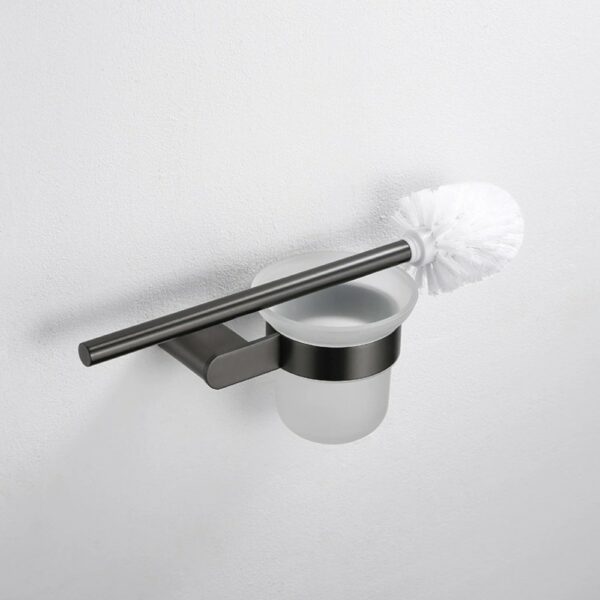 Modern Grey Glass Toilet Brush Holder For Sale - Imagen 2