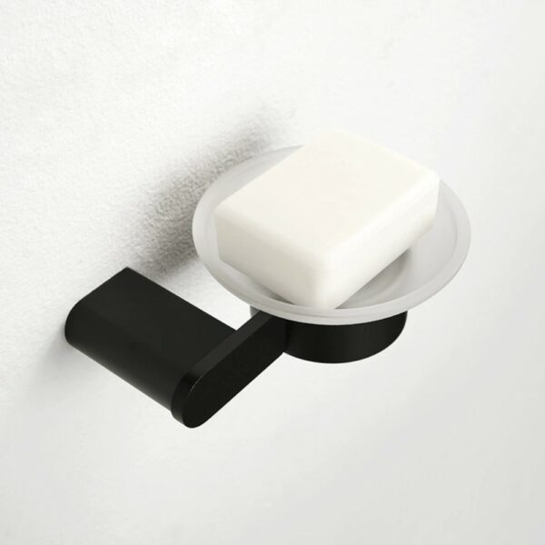 Matte Black Soap Dish Holder With Glass SUS304 - Imagen 3