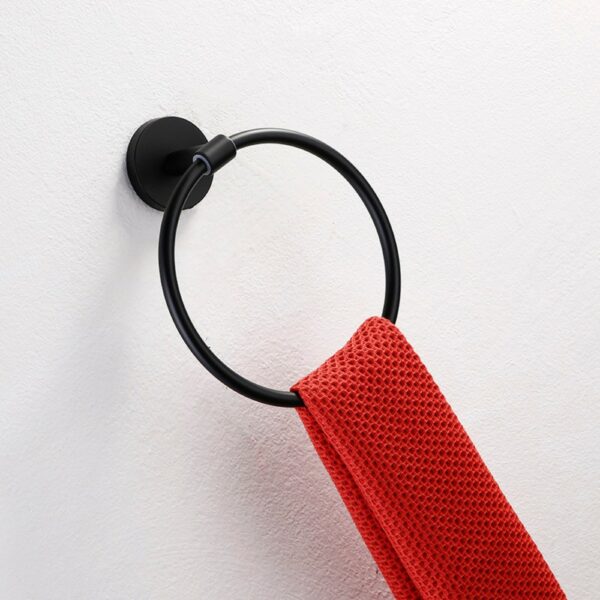 黑色毛巾环 1 LINLI Matte Black Towel Ring For Bathroom - 图片 3