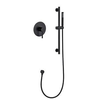 Black Round Handheld With Shower Riser Rail Set Simple Style