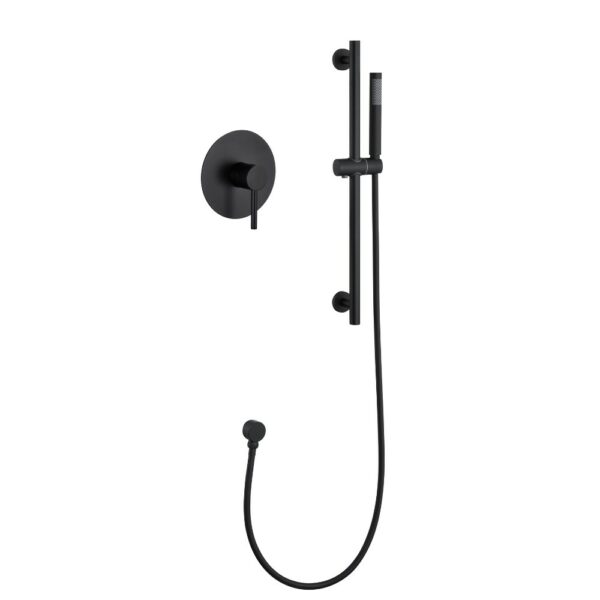 Black Round Handheld With Shower Riser Rail Set Simple Style