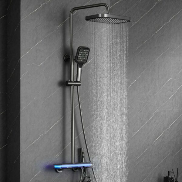Innovador sistema de ducha para piano digital con estante de almacenamiento