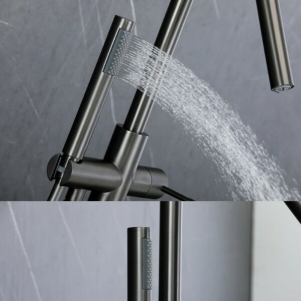 Arc-shaped Freestanding Tub Filler With Hand Shower Swivel Spout - Imagen 6