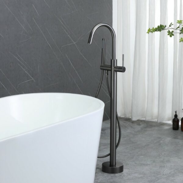 180° Spin Freestanding Bath Taps Black Round With Handle - Imagen 4