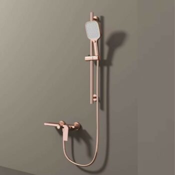 Brass Rose Gold Bathtub Mixer Tap With Shower Head Lift Bar