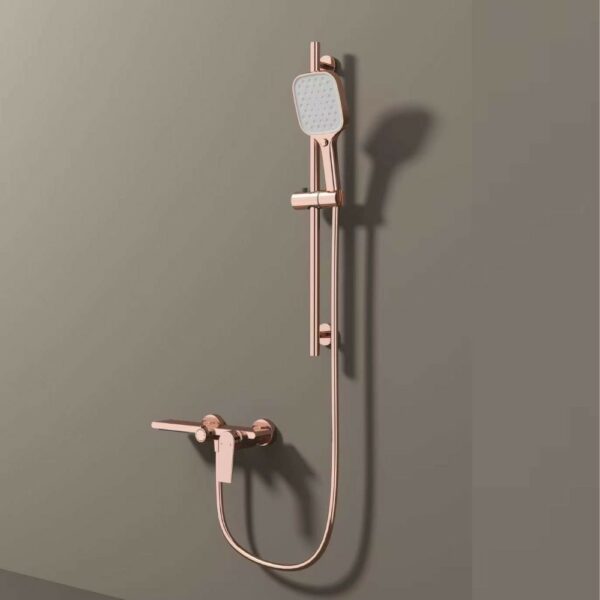 2 6 Grifo mezclador de bañera de latón rosa dorado con barra elevadora de ducha
