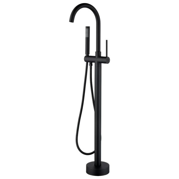 180° Spin Freestanding Bath Taps Black Round With Handle - Imagen 2