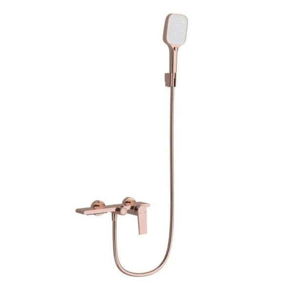 3 6 Brass Rose Gold Bathtub Mixer Tap With Shower Head Lift Bar - Imagen 4