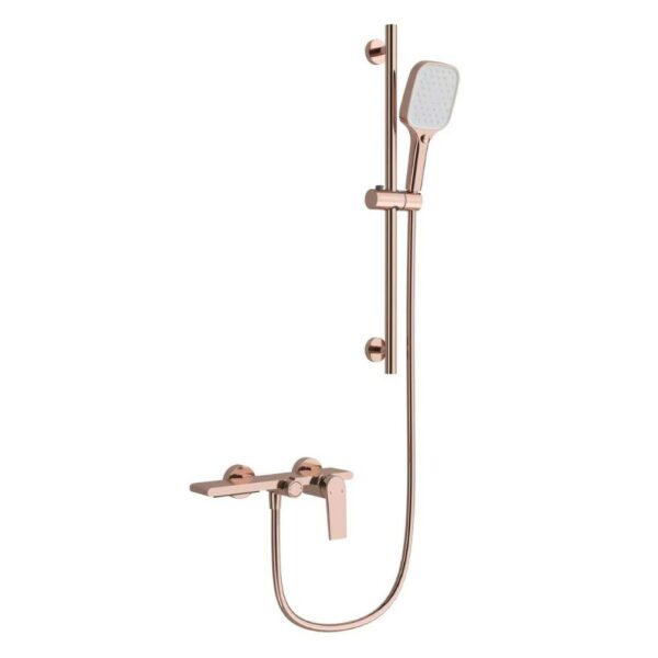 4 6 Brass Rose Gold Bathtub Mixer Tap With Shower Head Lift Bar - Imagen 3