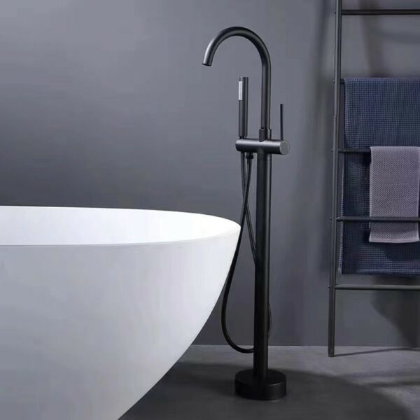 180° Spin Freestanding Bath Taps Black Round With Handle - Imagen 5