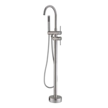 Round Freestanding Bath Faucet With Dual Handles And Spray