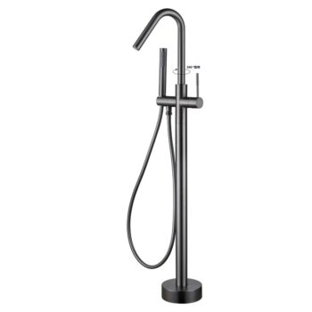 Arc-shaped Freestanding Tub Filler With Hand Shower Swivel Spout
