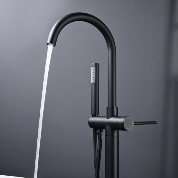 180° Spin Freestanding Bath Taps Black Round With Handle - Imagen 6