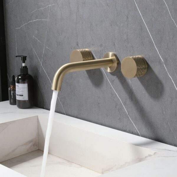 7 LINLI Wall Tap For Basin With Double Handle Gold Finished - Imagen 3