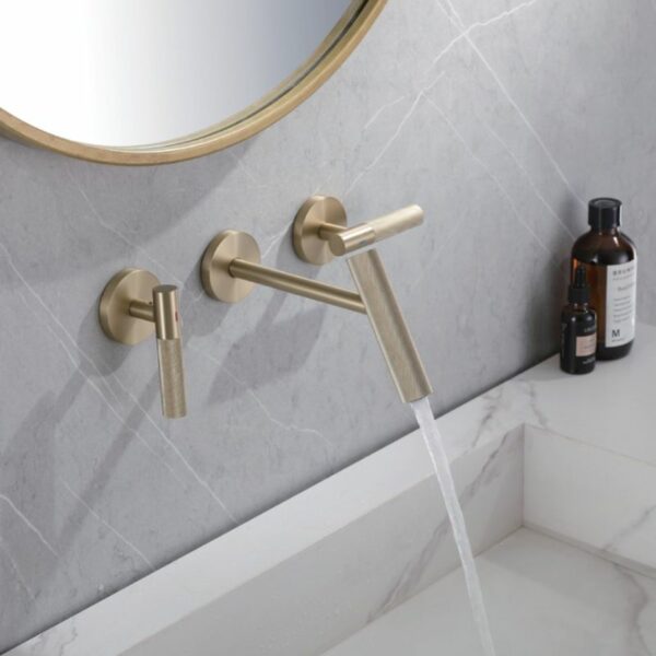 Brass Wall Mounted Basin Mixer 3 Hole Deck Exquisite Handle - Imagen 5