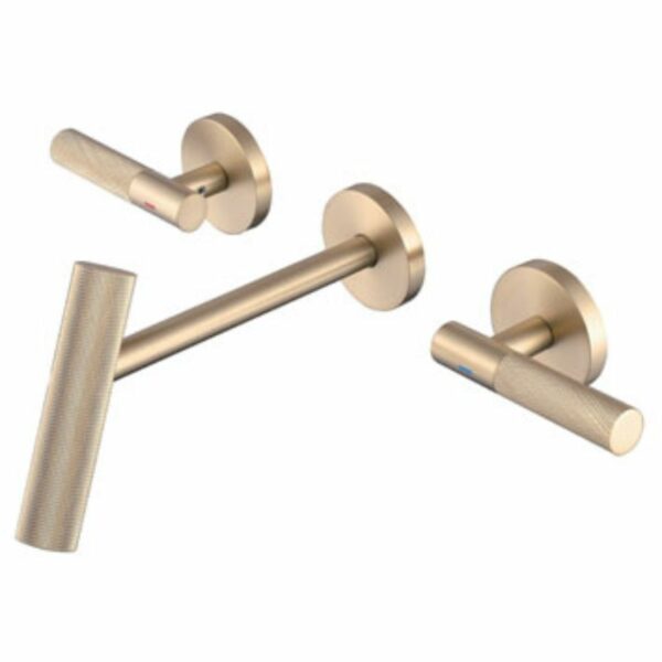 Brass Wall Mounted Basin Mixer 3 Hole Deck Exquisite Handle - Imagen 2