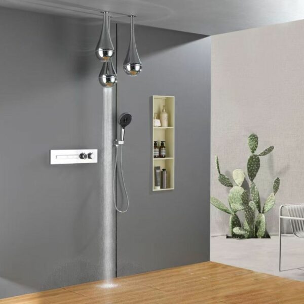 LLSD05 7 Luxury Ceiling Rainfall Shower With 3 Showerhead Droplet - Imagen 5